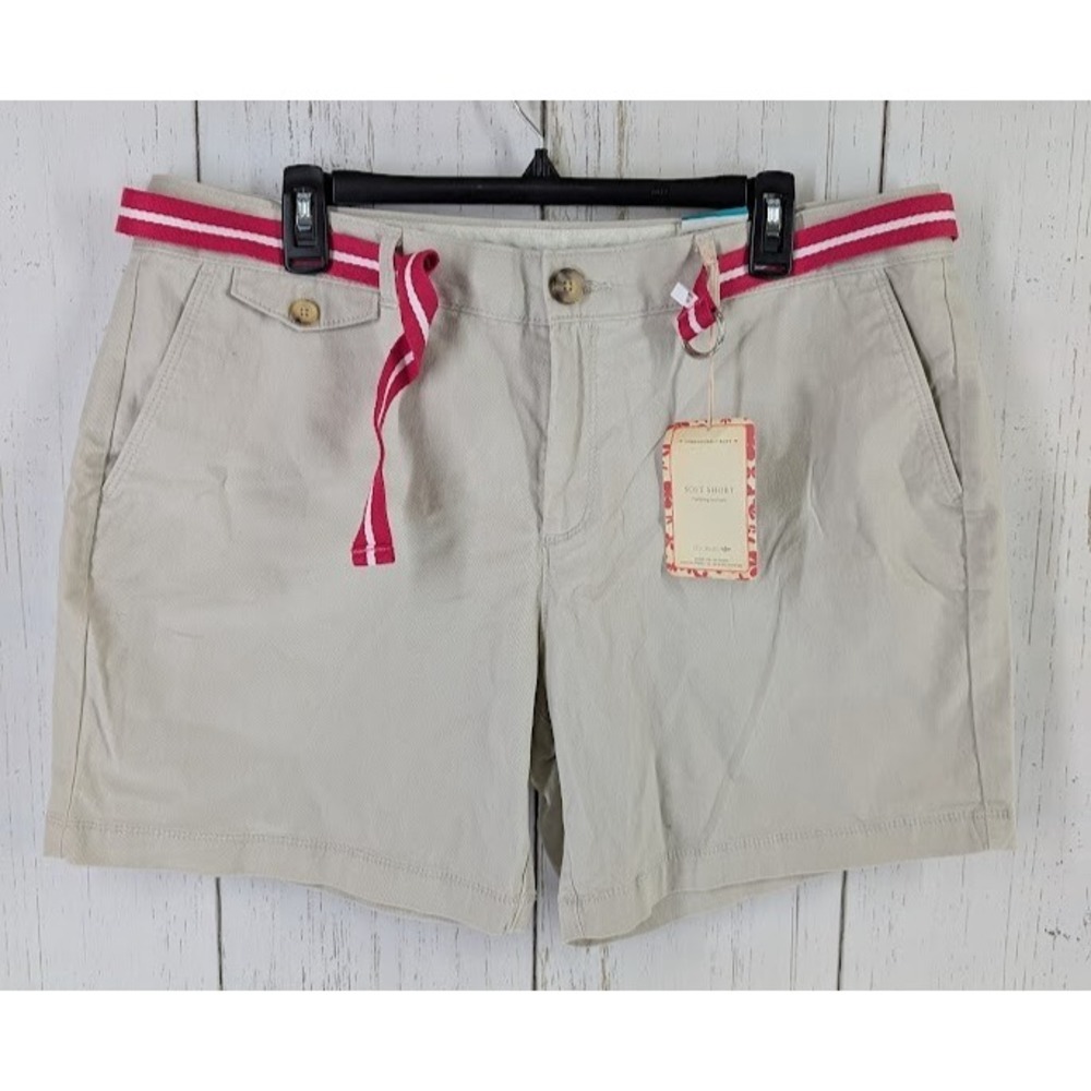 Dockers Size 16 Beige Casual Khaki Shorts Pink Striped Belt NWT